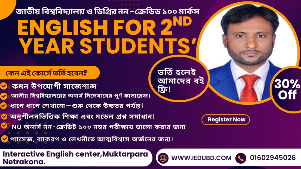 English for Honours 2nd Year (National University, Non-Credit, 100 Marks